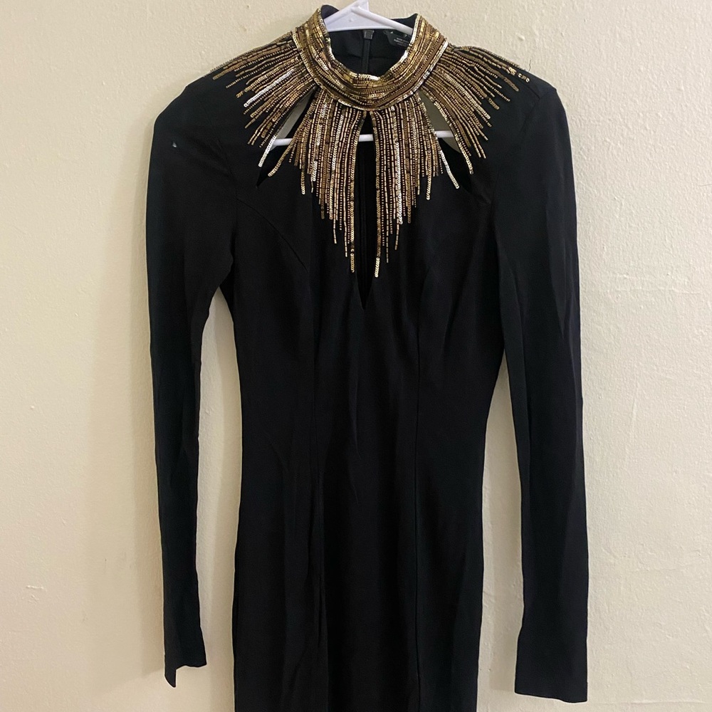 Bebe Embellished Neck Bodycon Dress